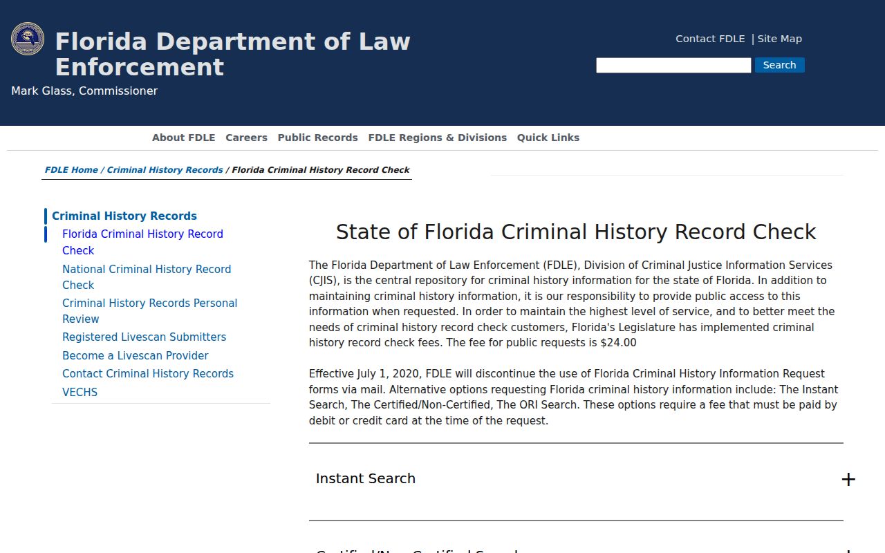 Hendry County criminal history official Florida check options
