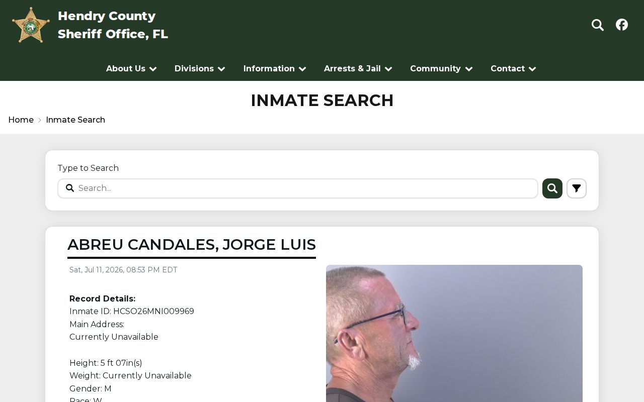 Hendry County Sheriff current inmate search controls