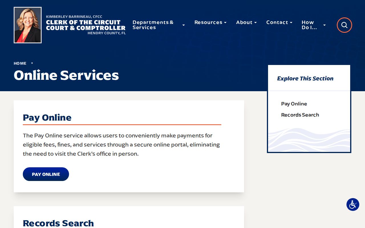 Hendry Clerk online court services page