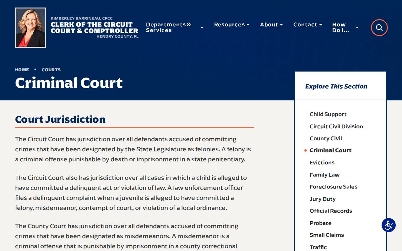 Hendry Clerk criminal court division page