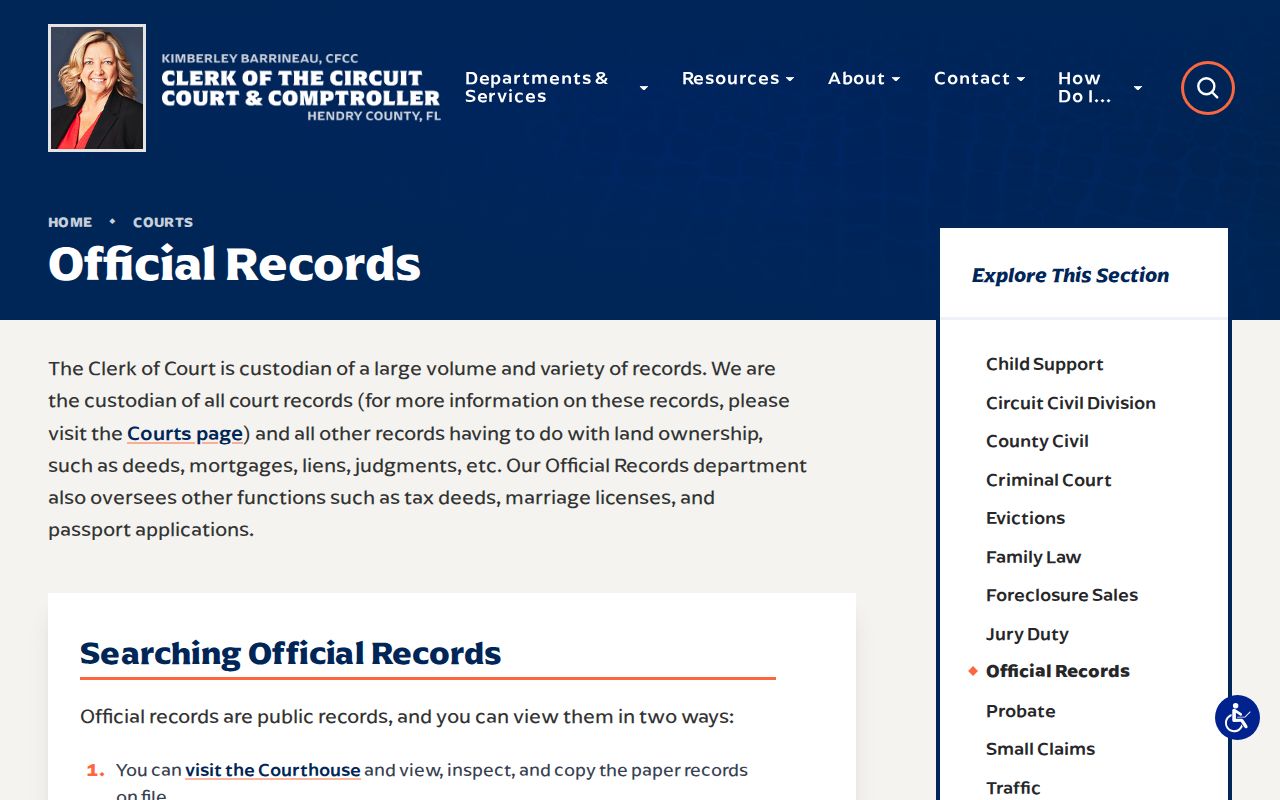 Official Hendry County Clerk court records office page