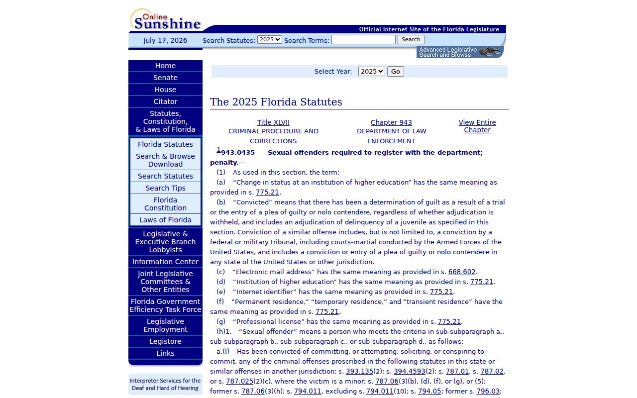 Hendry County sex offender check Florida reporting law