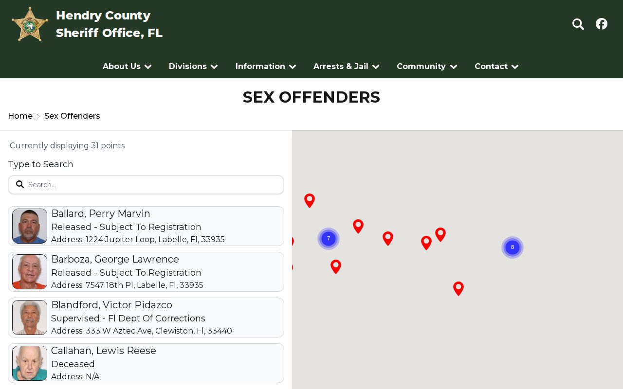 Hendry County sex offender registry map and list